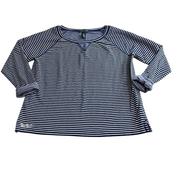 Lauren Ralph Lauren Striped Jersey Top Sz L Layered Cuffed Long Sleeves Blouse - Picture 9 of 9